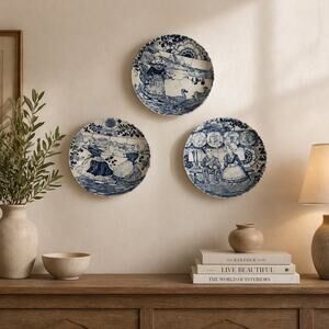 Vtg. Boch Delfts Miniature Blue & White Plates Set of 3 Dutch Children Scenes 4”